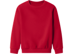 Red long-sleeved sweatshirt with a round neck and ribbed cuffs and hem.