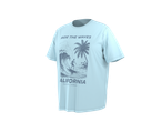 ESMARA MEN vyrų marškinėliai su užrašu „RIDE THE WAVES CALIFORNIA PACIFIC VIBES“ ir banglentininko grafika.