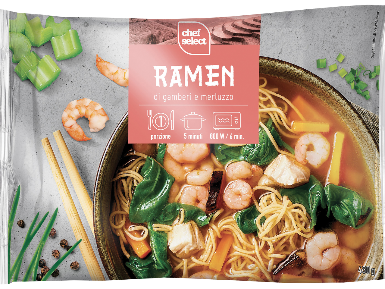 Ramen gamberi e merluzzo