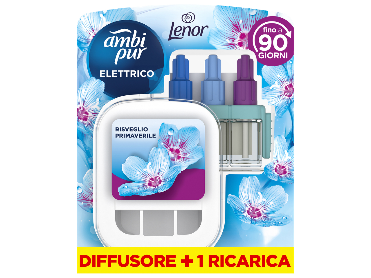 Ambi Pur electric air freshener with Lenor Spring Awakening scent, diffuser + 1 refill, lasts up to 90 days.