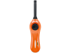 Allume-gaz de cuisine orange avec poignée noire et logo.