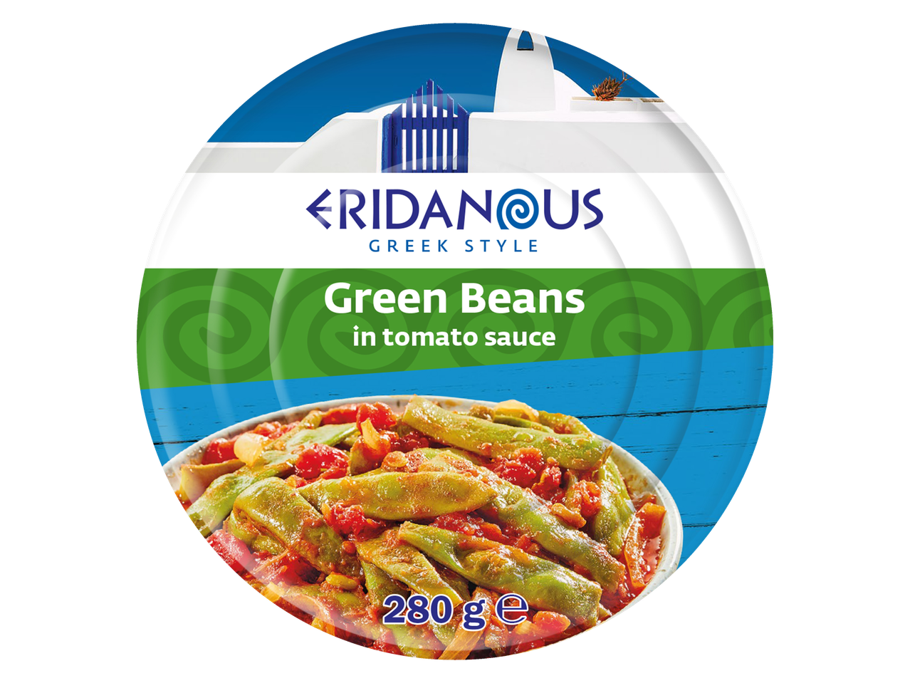 Haricots verts Eridanus à la sauce tomate (280g), style grec.