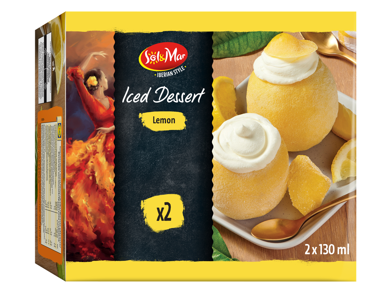Desert înghețat cu lămâie, pachet de 2, cu o dansatoare de flamenco și topping cremos.