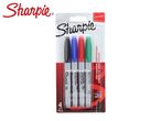 A pack of four Sharpie fine point permanent markers in black, blue, red, and green.