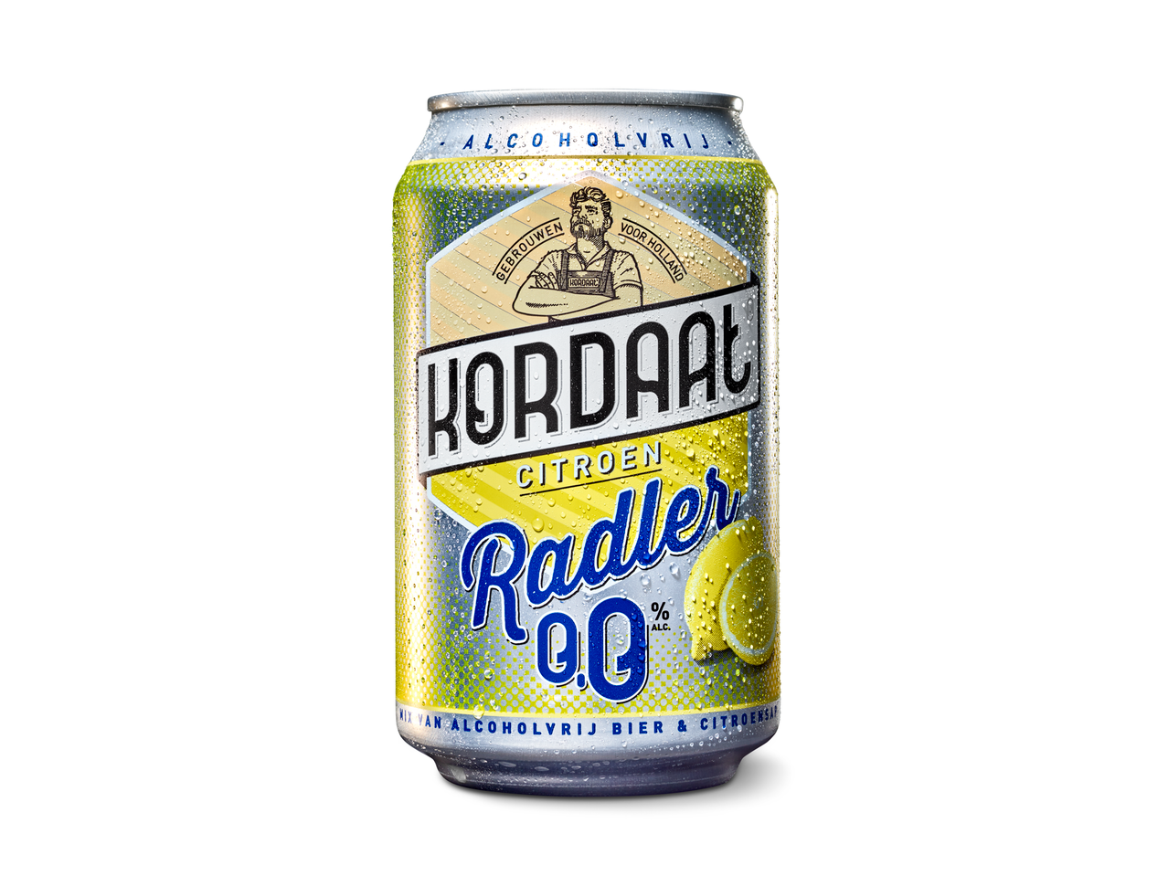 Kordaal Radler 0.0% alcoholvrij citroenbierblikje.