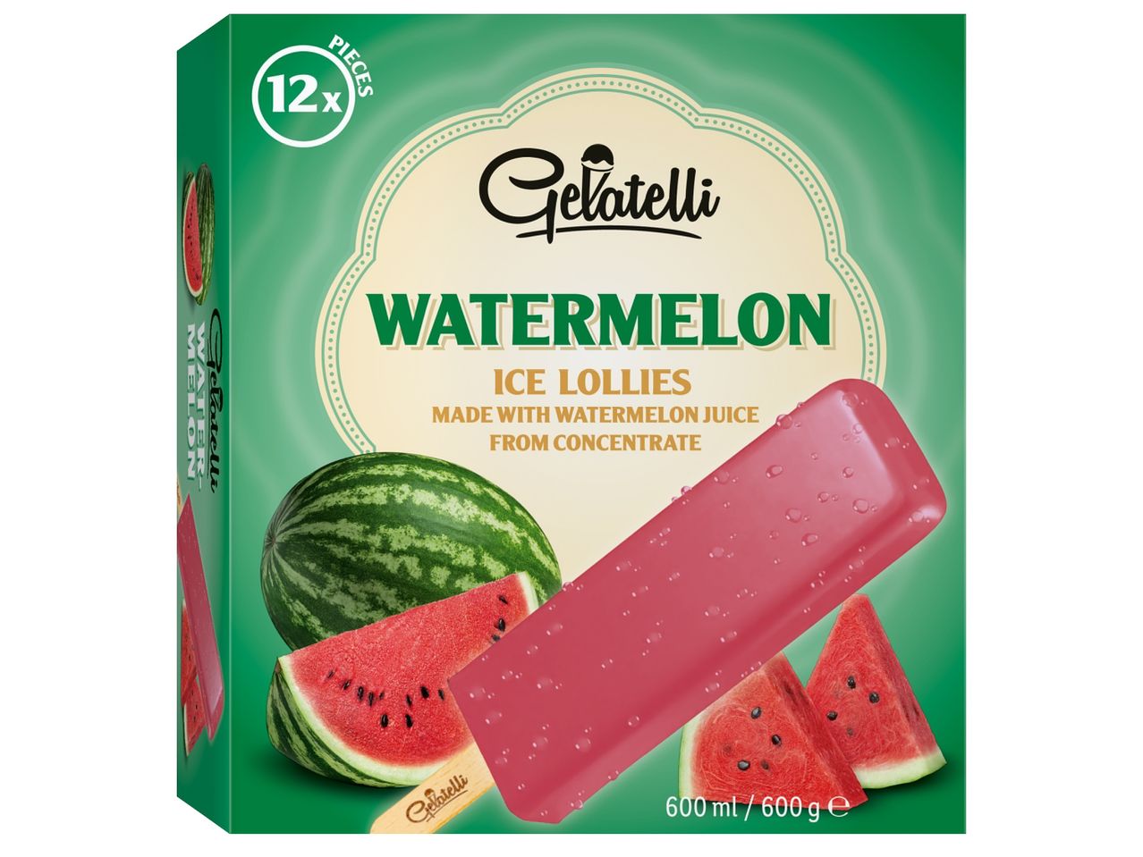 Плодов сладолед на клечка Диня Gelatelli, 12 x 50 ml/опаковка.
