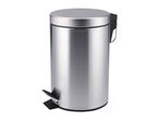 Stainless steel pedal bin with a round lid and a black foot pedal