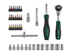 A comprehensive socket wrench and screwdriver bit set with various attachments.