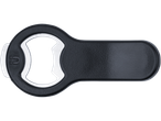 A black bottle opener with a silver bottle opener section.
