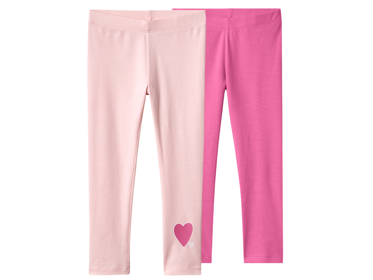 Два чифта детски клинове в розово и цикламено, единият с щампа на сърце.