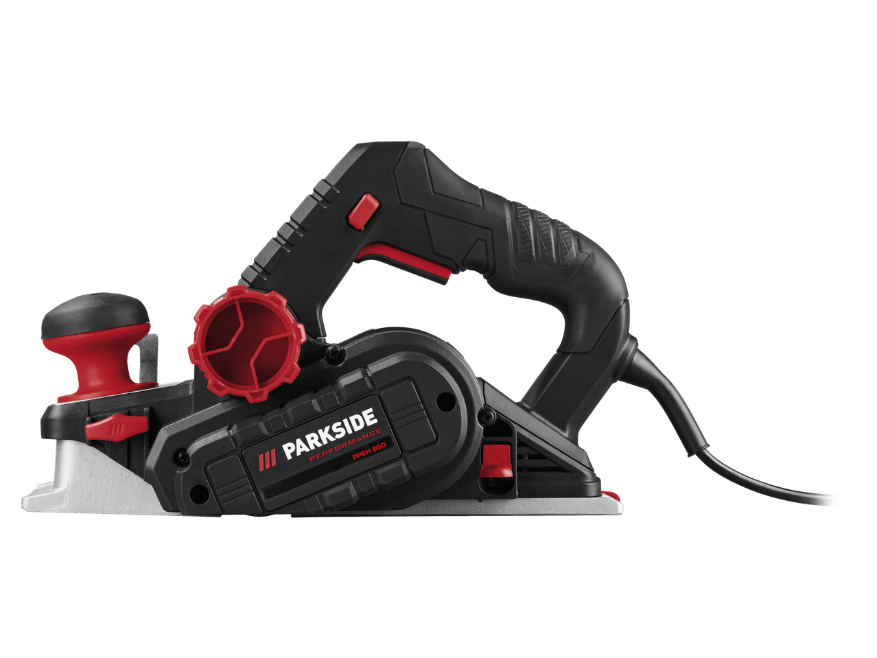 Plaina elétrica PARKSIDE PERFORMANCE PPEH 950 de 950 W, preta e vermelha.