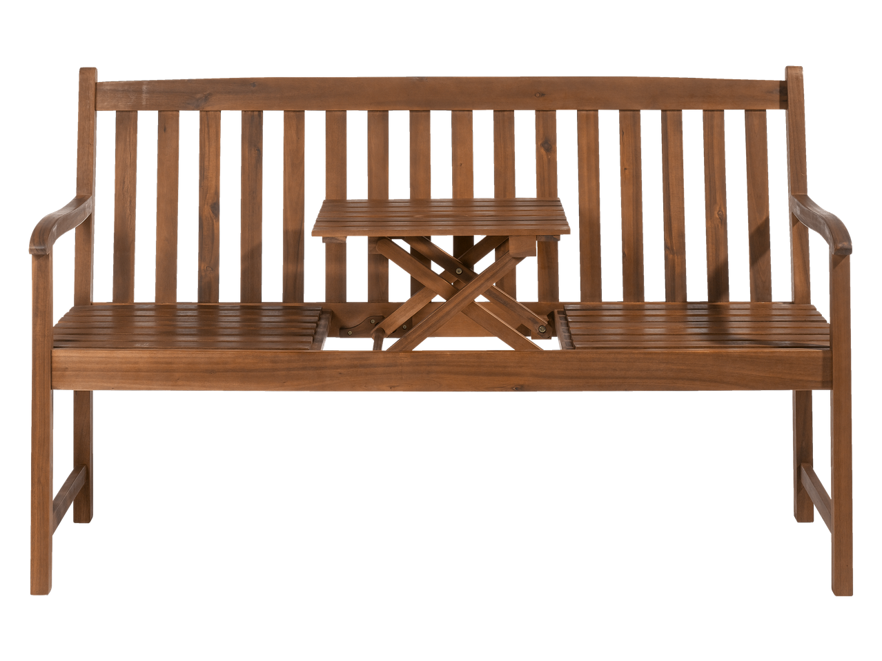 Bancă de grădină din lemn cu masă pliabilă integrată