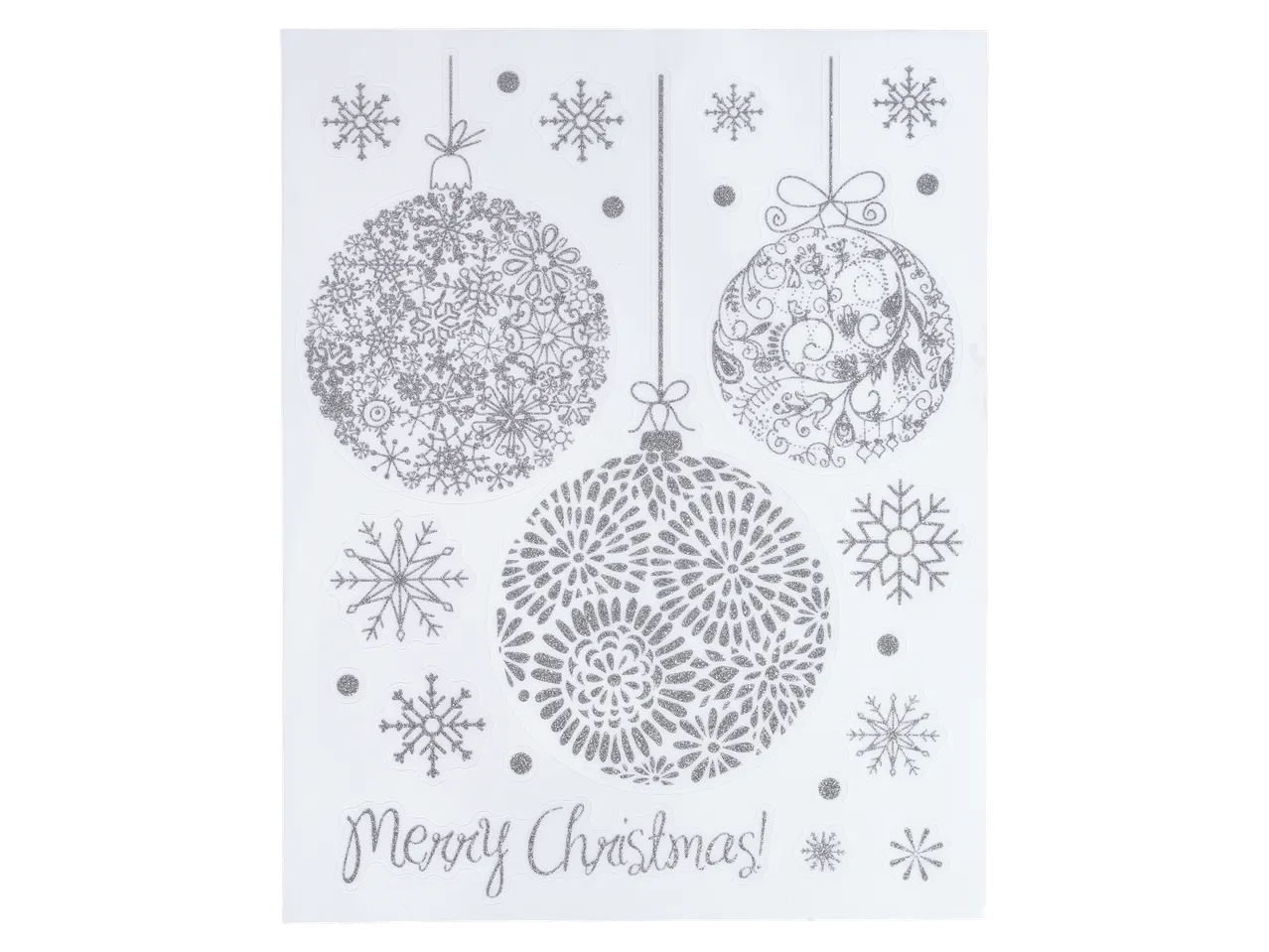 Livarno Home Ziemassvētku logu uzlīmes ar trim mirdzošiem rotājumiem un sniegpārslām.