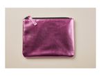 A metallic pink zipper pouch.