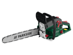 Motosserra Parkside com corrente afiada, pronta para uso.