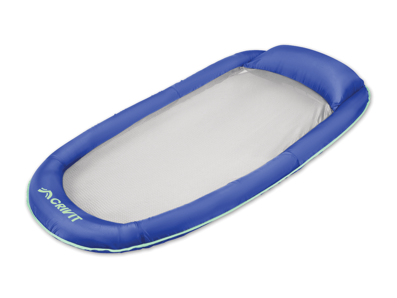 Blauer aufblasbarer Pool-Schwimmer mit Netzliegefläche und hellgrünem Rand