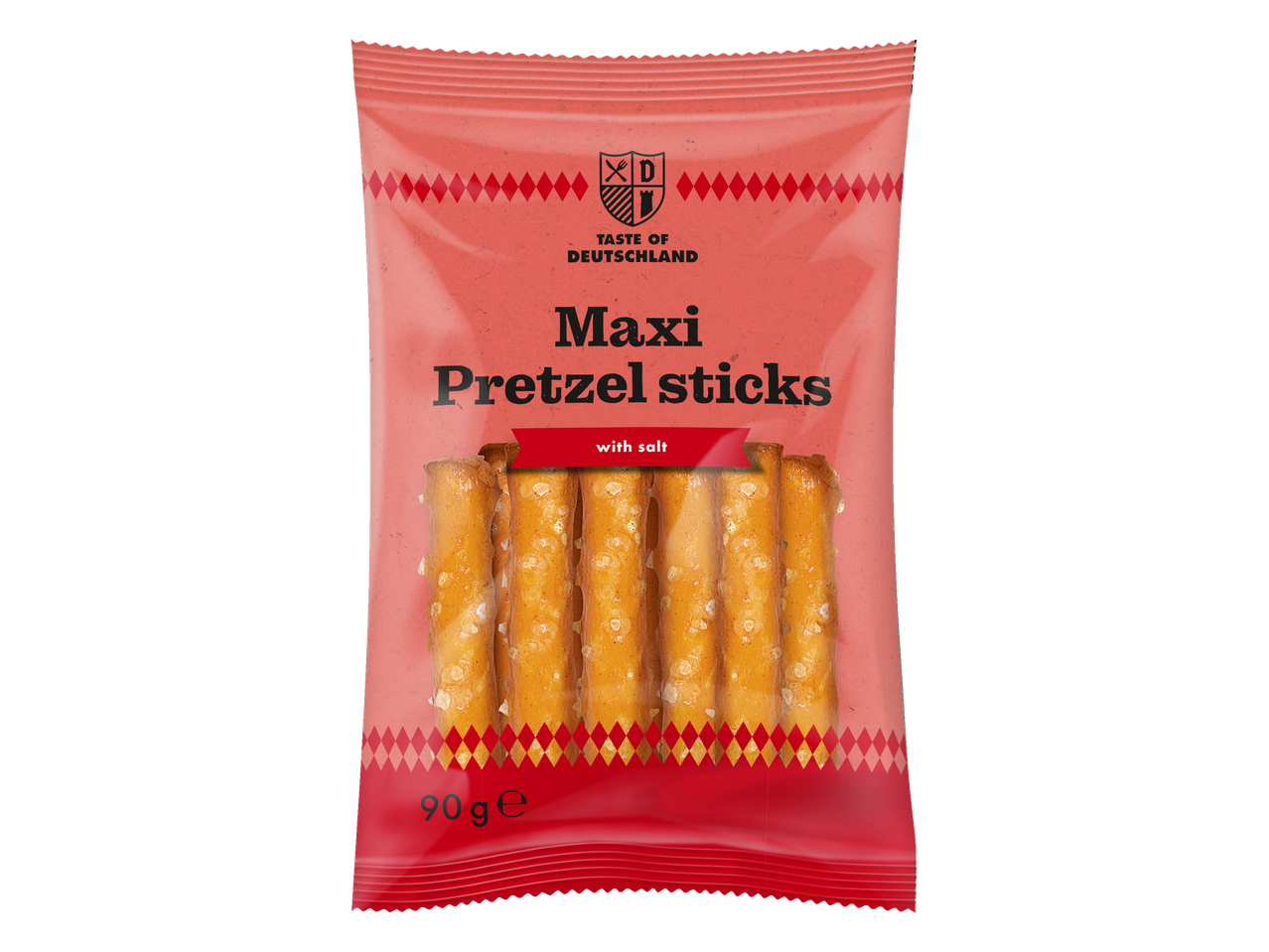 Zakje Maxi zoute pretzelstokjes, 90g.