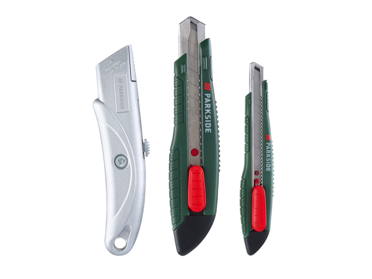 Parkside® nažu komplekts: viens universālais nazis un divi segmentētie naži.