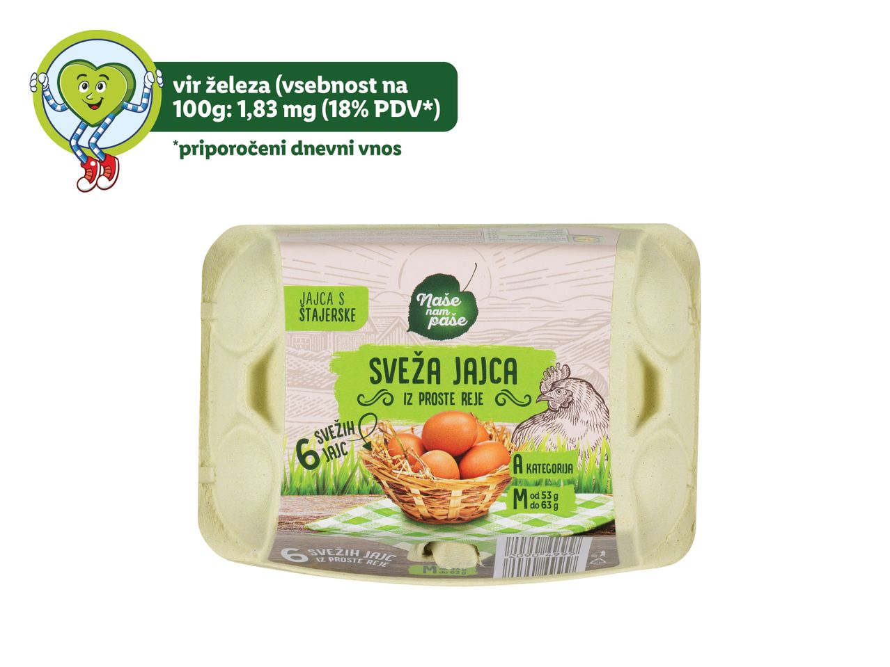 6 jajc Naše nam pase iz proste reje v kartonu.