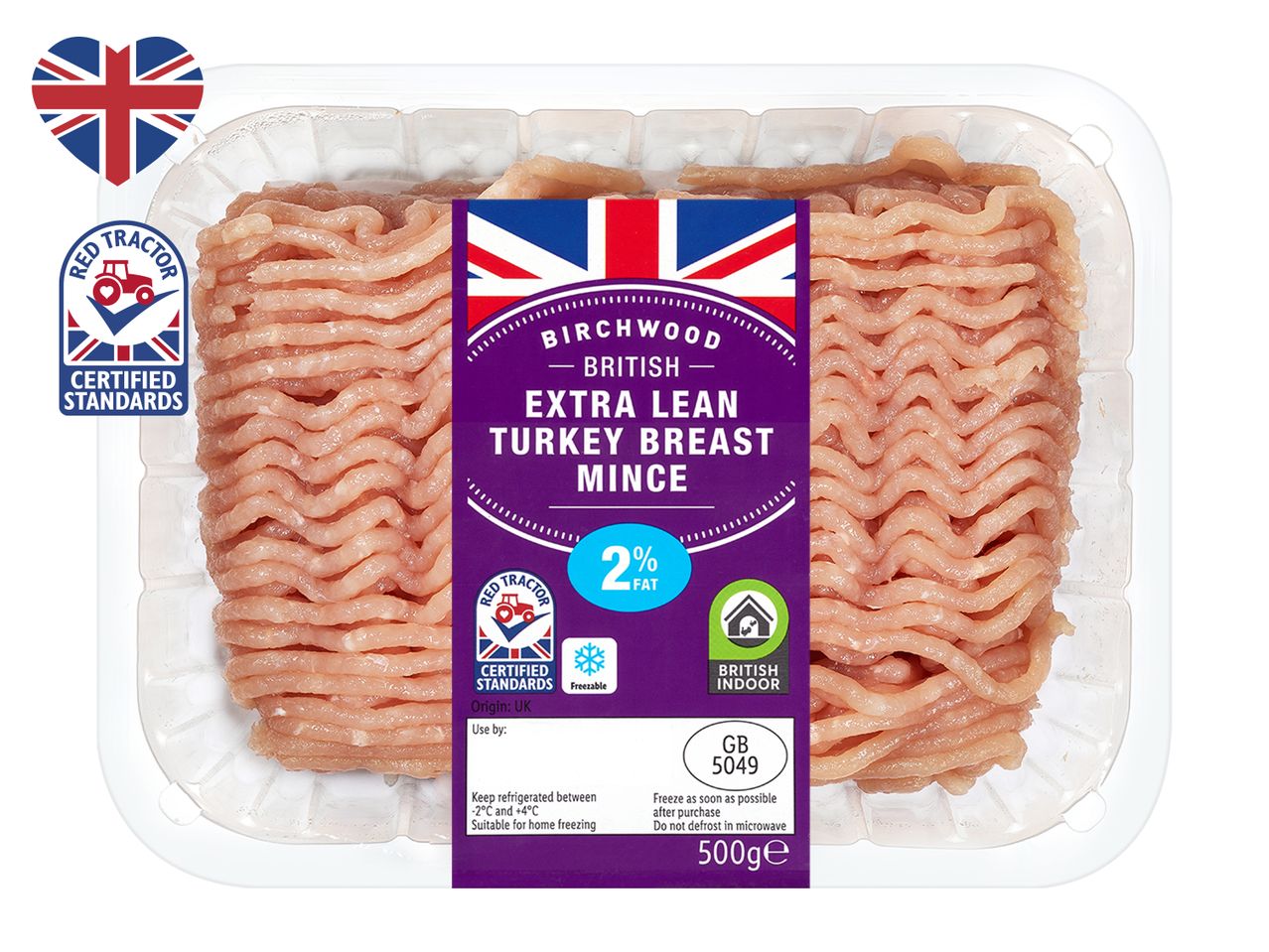 Birchwood extra lean turkey breast mince, 500g, Red Tractor certified.