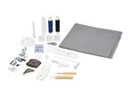 Sewing machine accessory set with thread, needles, presser feet, and tools