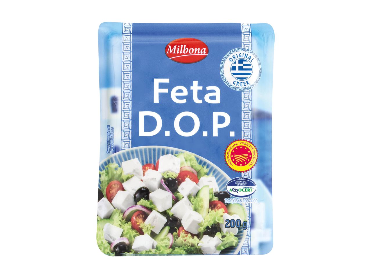 Confezione di feta greca D.O.P. Milbona da 200g.