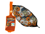 Halloween milk chocolates with skull and pumpkin designs in a mesh bag.