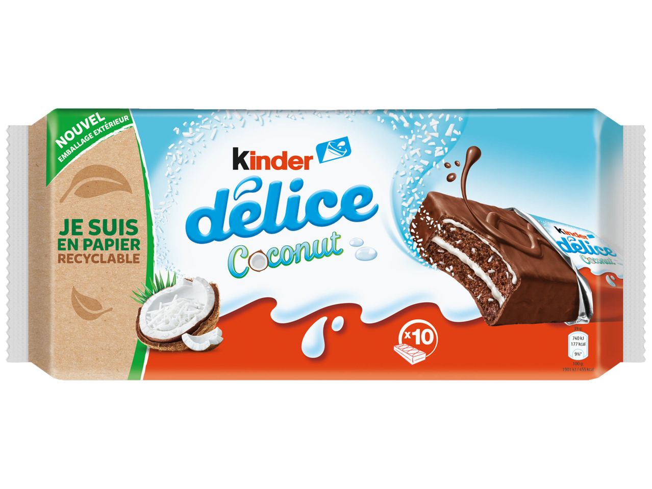 Plaquette de chocolat Kinder Délice Coco.