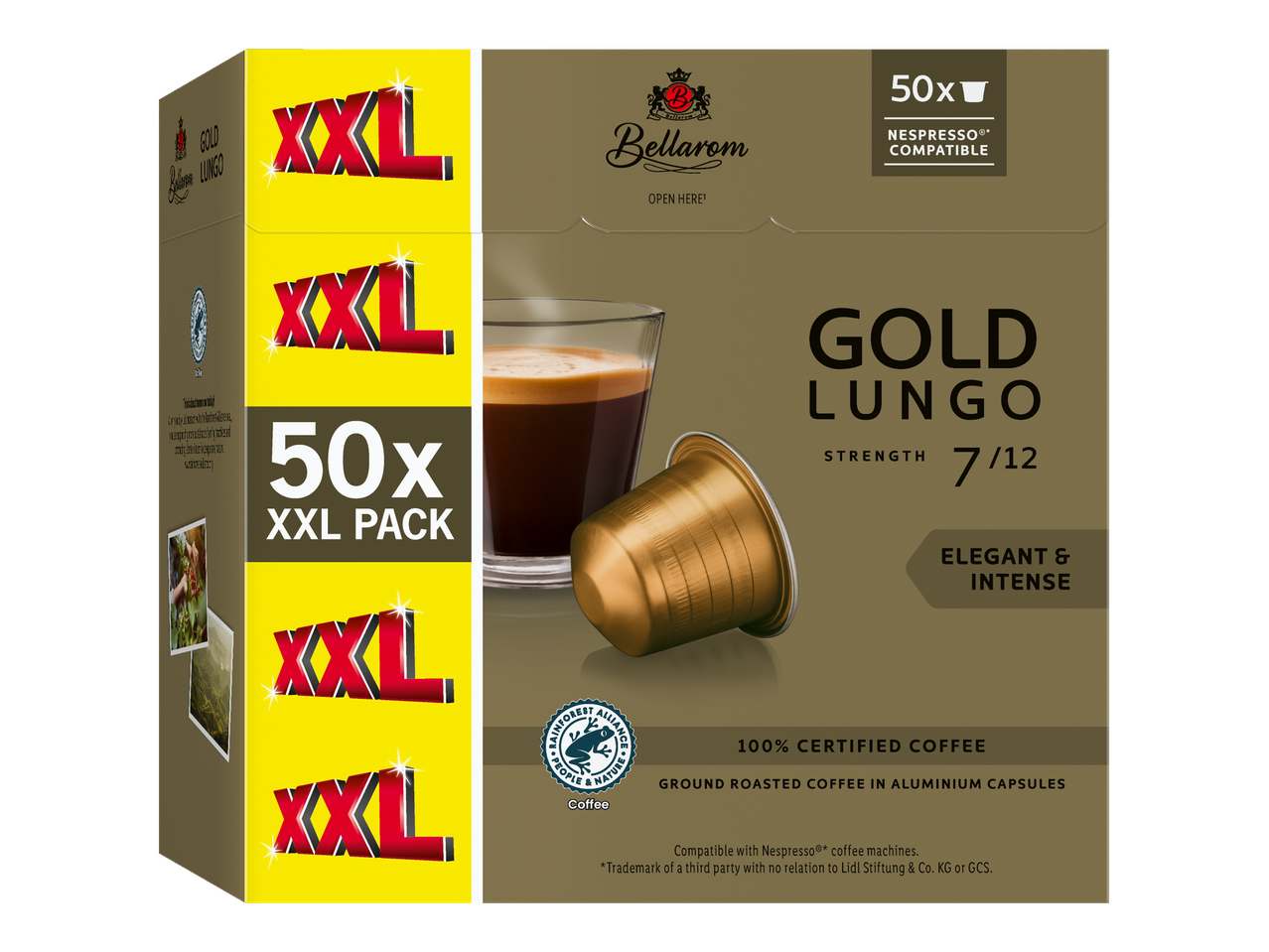 50 cápsulas de café BellaRom Gold Lungo XXL compatíveis com Nespresso.