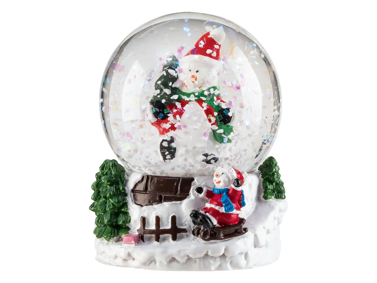 Livarno Home sniega bumba ar sniegavīru un bērnu kamanās.