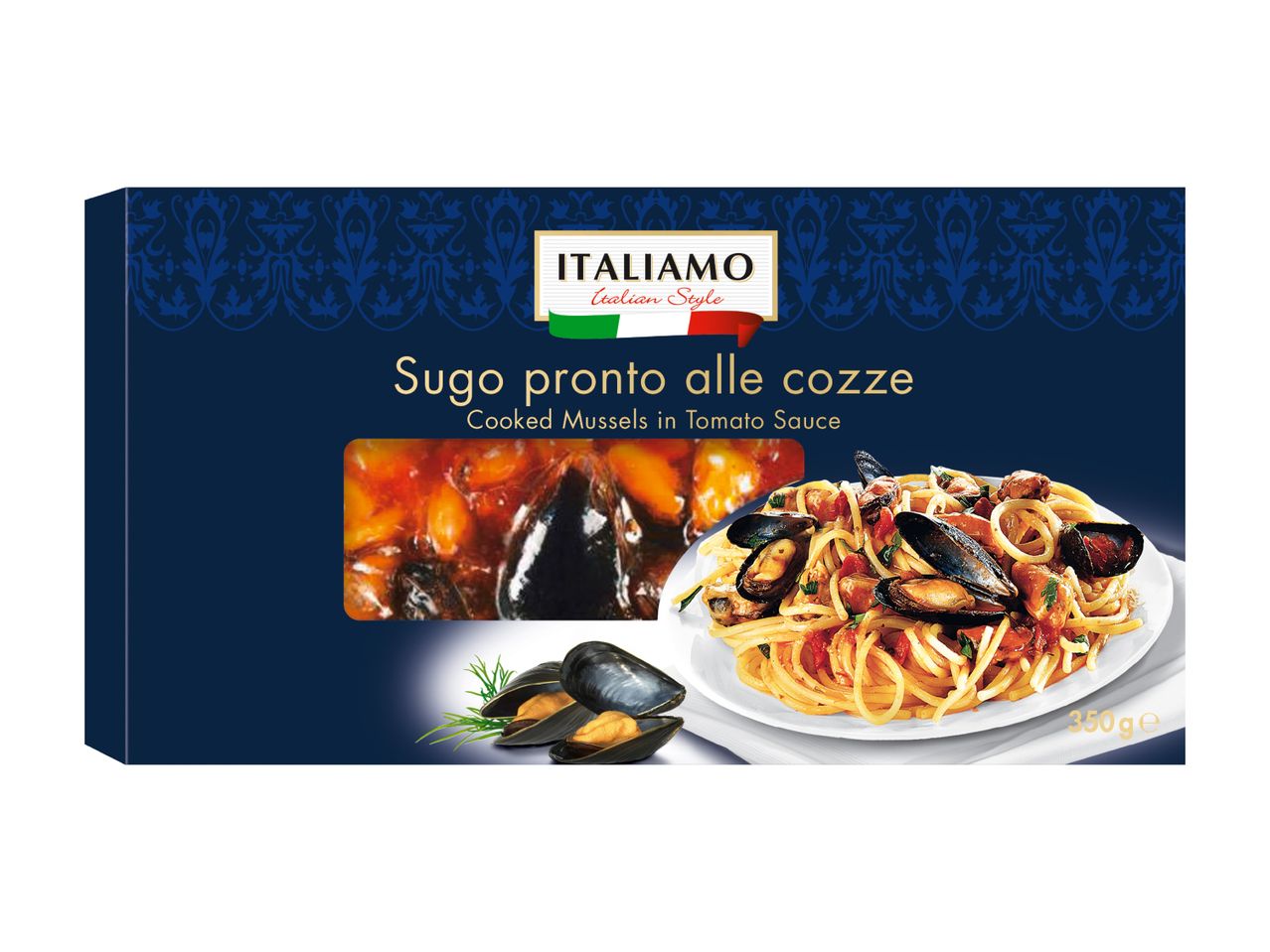 ITALIAMO stile italiano Sugo pronto alle cozze: Cozze cotte in salsa di pomodoro (350g).