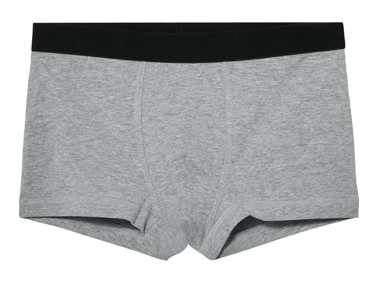 Grey boxer shorts with a black waistband.