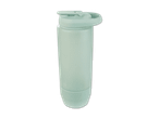 Hellgrüne Wasserflasche mit einem Griff am Deckel.