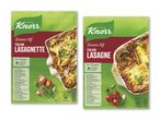 To pakker middagssæt til italiensk lasagnette og lasagne med billeder af færdige retter.