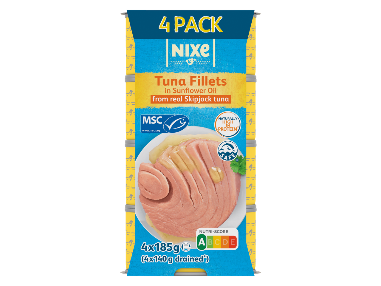 Nixe 4-pack tonijnfilets in zonnebloemolie, MSC-gecertificeerd, rijk aan eiwitten, Nutri-Score A.
