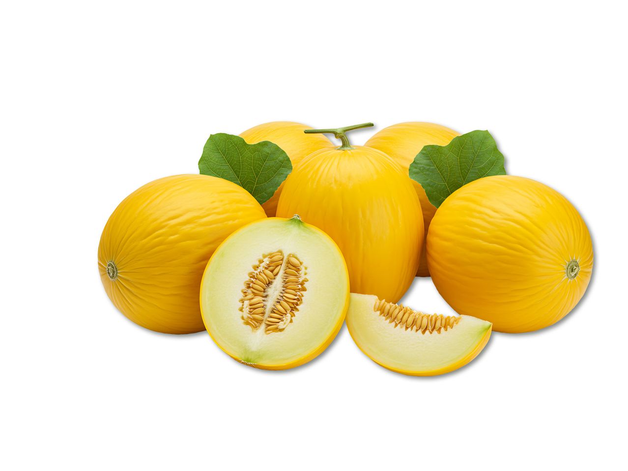 Hunnik mahlasi kollaseid melonid, üks neist on pooleks lõigatud.