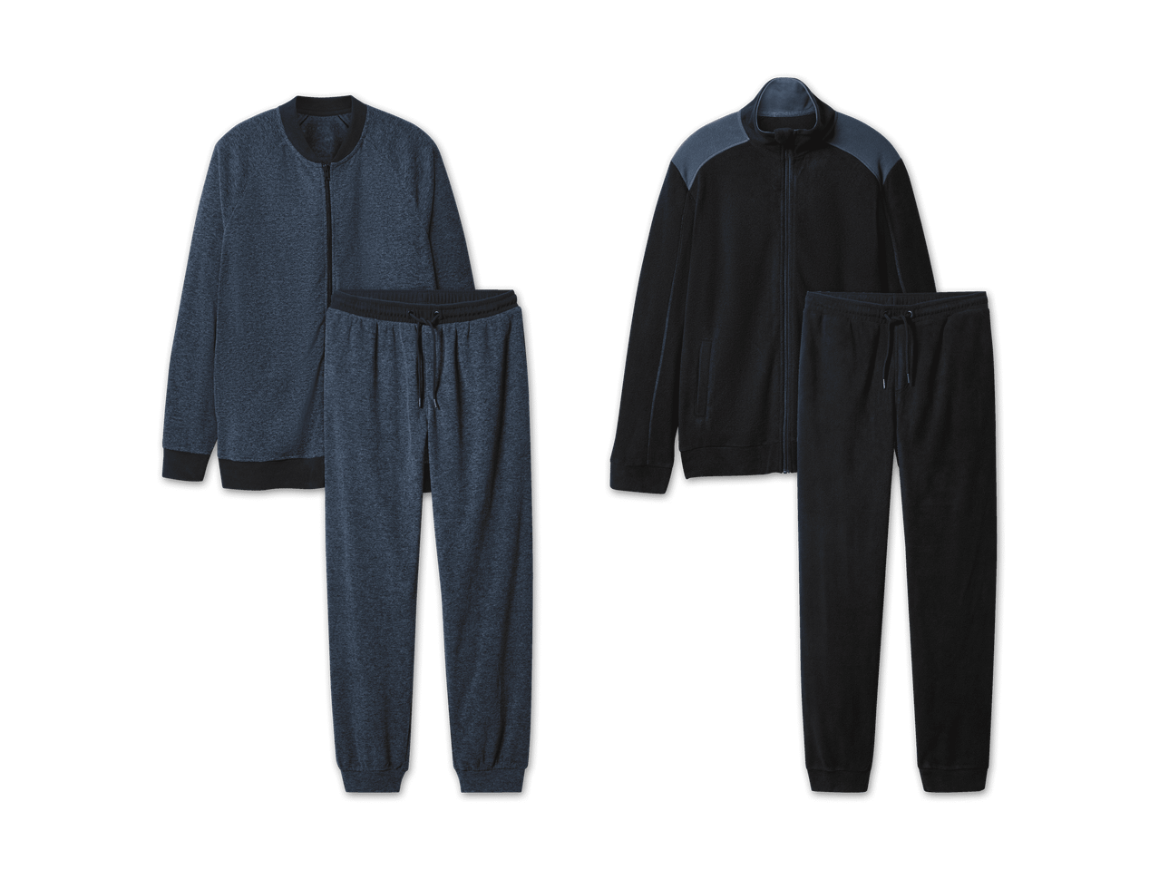 Zwei Herren-Trainingsanzüge: ein blauer und ein schwarzer.