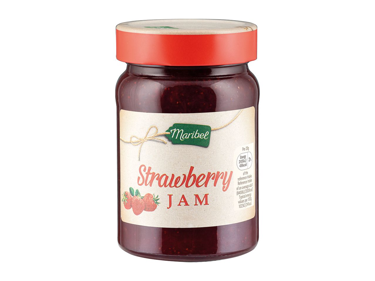 Maribel strawberry jam in a jar.