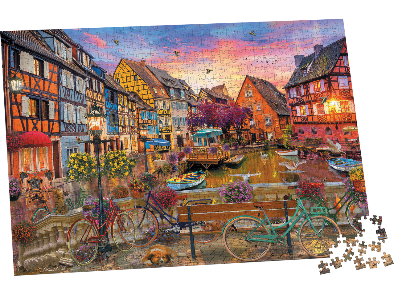 Lupilu® pusle maalilisest kanalilinnast päikeseloojangul.