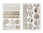 Two sheets of metallic temporary tattoos with boho and mandala designs.