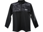 Black long-sleeved sports top with a grey abstract pattern on the chest and collar.