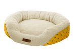 Cath Kidston yellow pet bed with a bee pattern and cream fleece lining