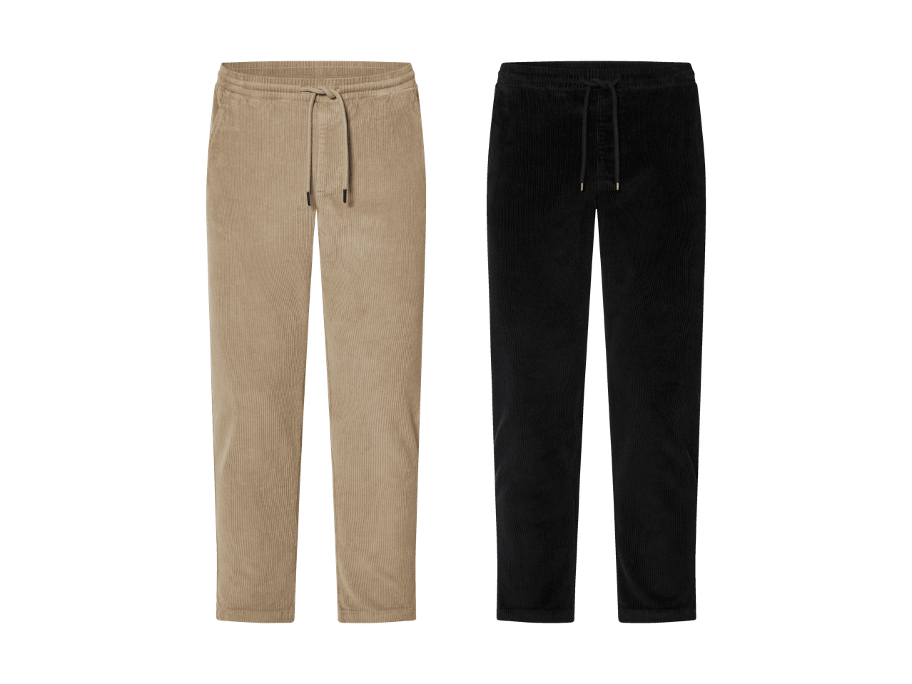 Zwei Cordhosen, eine beige und eine schwarze.