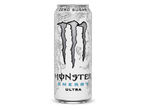 Witte energiedrankblikje met zwarte klauwstrepen en de tekst 'ZERO SUGAR ENERGY ULTRA'.