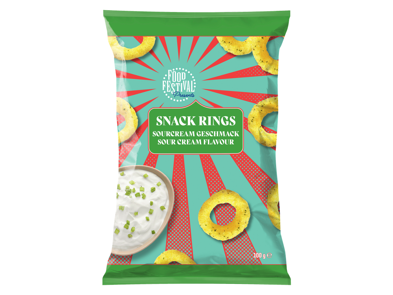 FOOD FESTIVAL Snack Rings met zure room smaak, 100g.