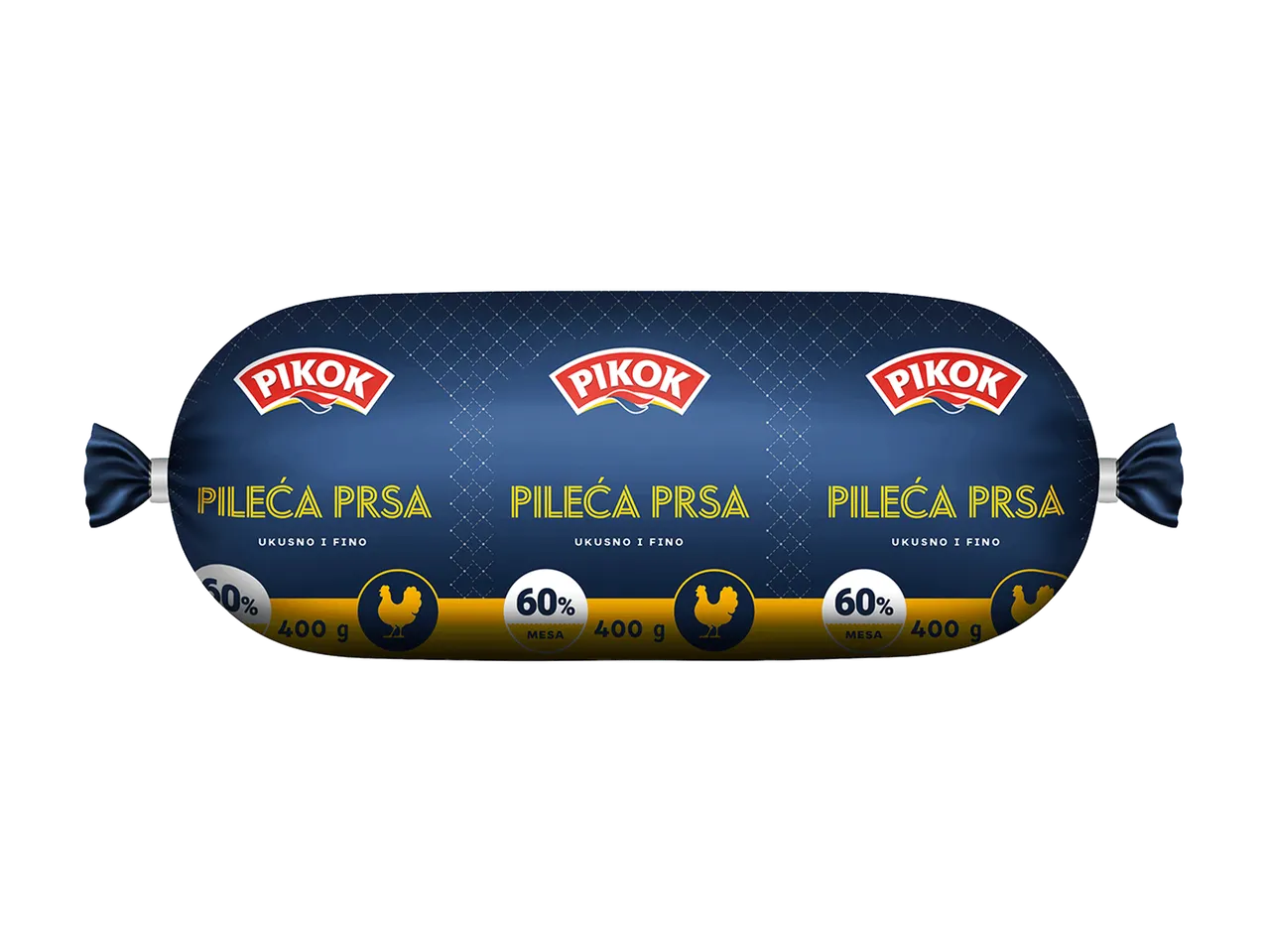 Pakovanje pilećih prsa sa natpisom 'Pileća prsa, ukusno i fino', 60% mesa, 400g.