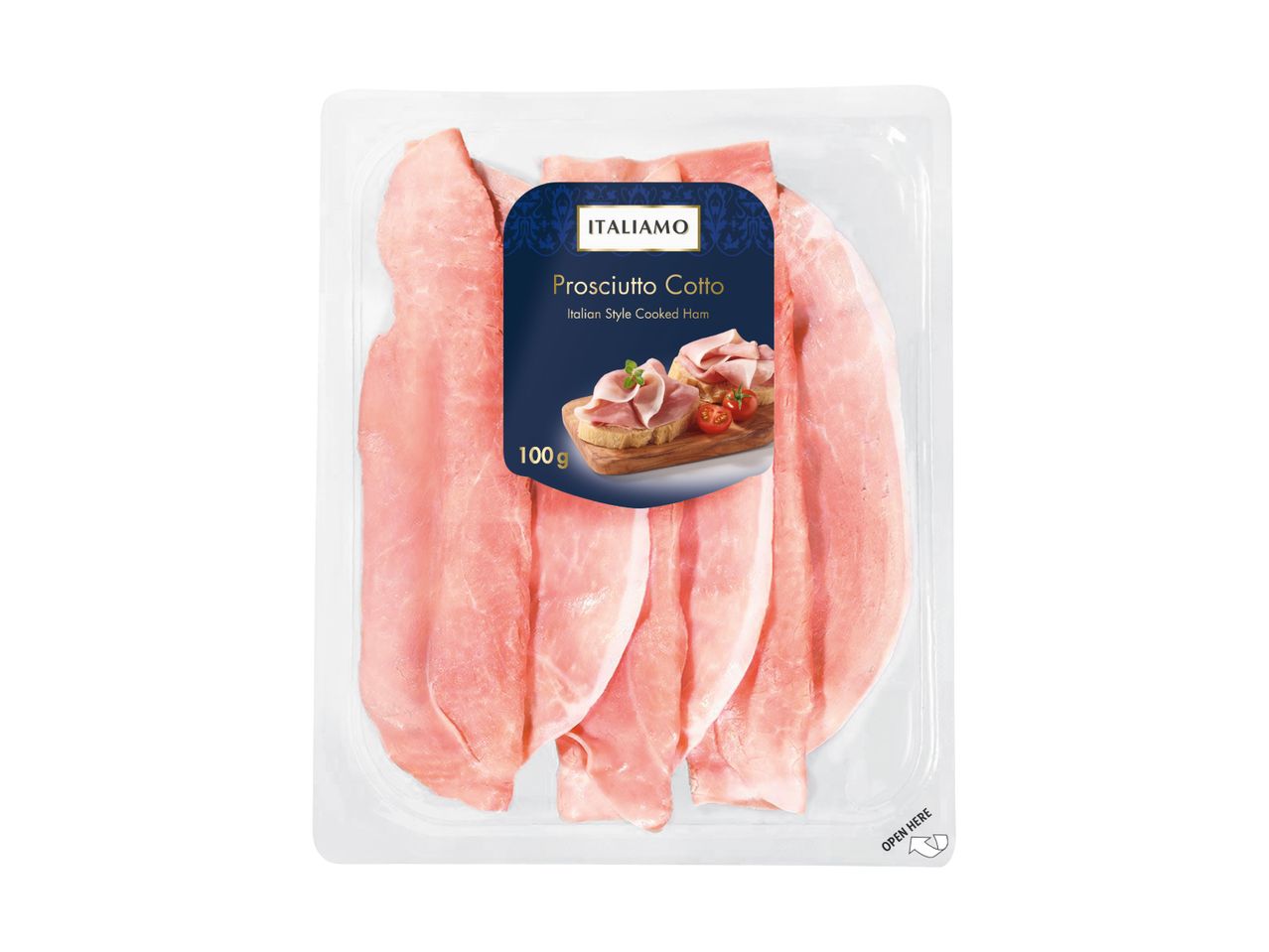 ITALIAMO Prosciutto Cotto: 100g italienischer Kochschinken in der Verpackung.
