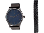 AURIOL® Watch and Jewellery Set with a dark blue watch and a black braided bracelet.