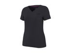 Black women's V-neck sports t-shirt with short sleeves and a small logo on the chest.
