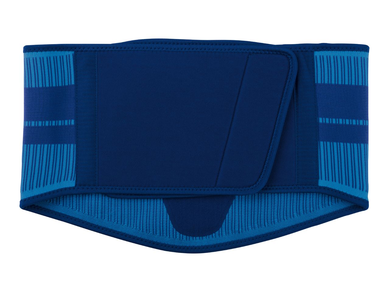 Blue back support belt with adjustable straps and textured panels